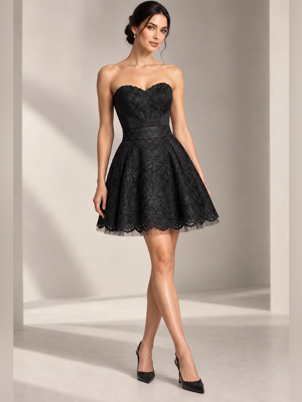 Karen Millen Black Strapless Lace Cocktail Dress